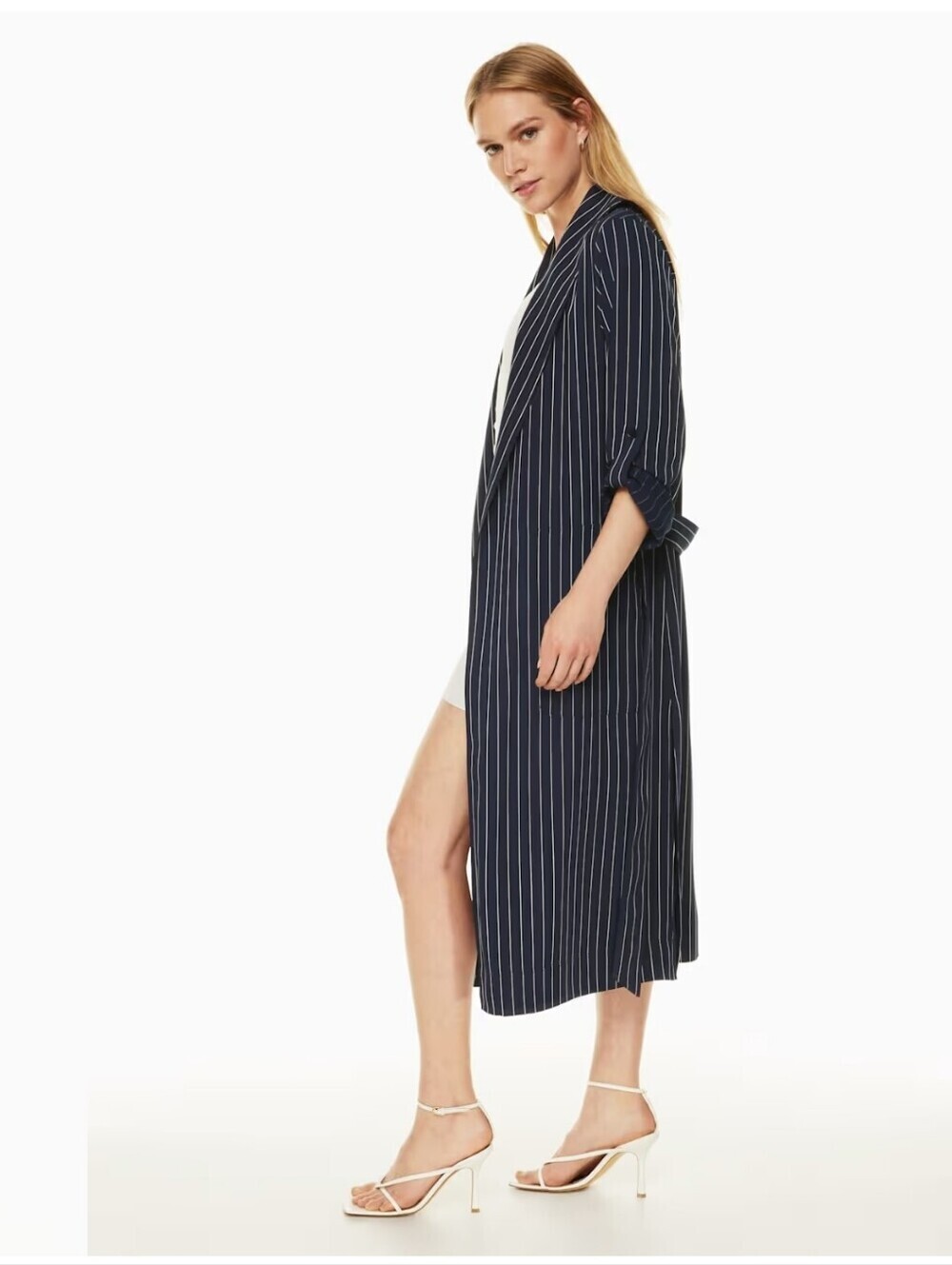 BABATON KAHlO ROBE NAVY WRAP JACKET STRIPES PATCH POCKETS RECYCLED MAYERIAL XXS - Picture 3 of 16
